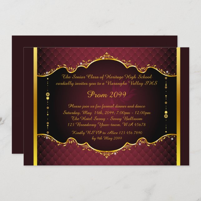 Prom invitation,Prom, Prom Senior,elegant, red Invitation (Front/Back)