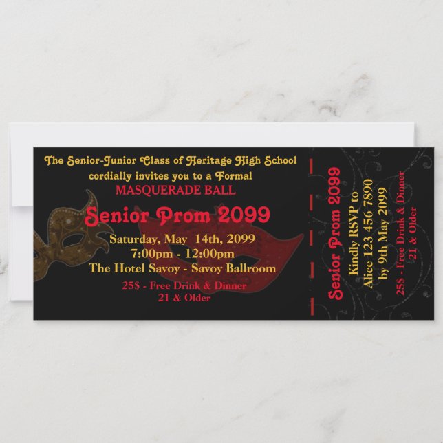 Prom Invitation Ticket Masquerade Style,chic,trend (Front)