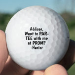 Prom or HOCO Proposal Cute Funny Promposal Idea Golf Balls<br><div class="desc">If you prefer colours other than black and white, it's simple to change using the Zazzle design tool. For instructions, see below. Ask a girl or boy to prom in style with these personalised promposal golf balls. Design features a modern typography message that reads "Want to PAR-TEE with me at...</div>