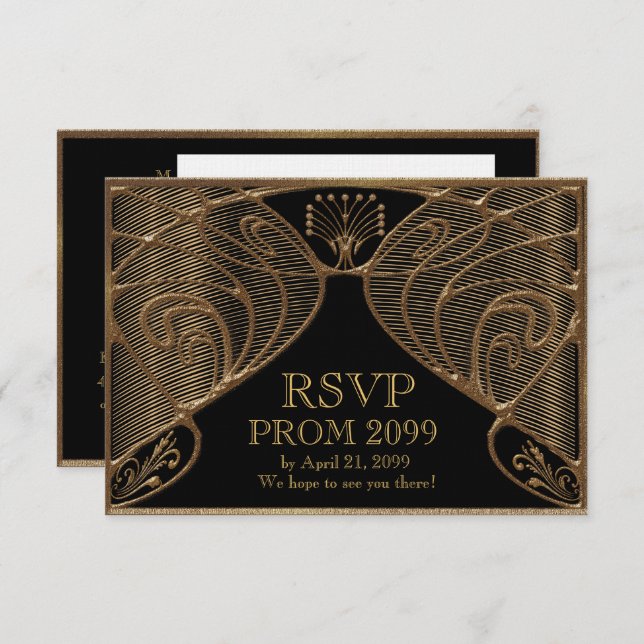 PROM RSVP, Great Gatsby, gold on black Invitation (Front/Back)