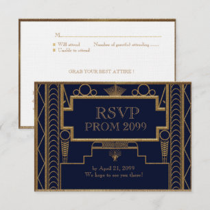 PROM RSVP, Great Gatsby, gold on black Invitation