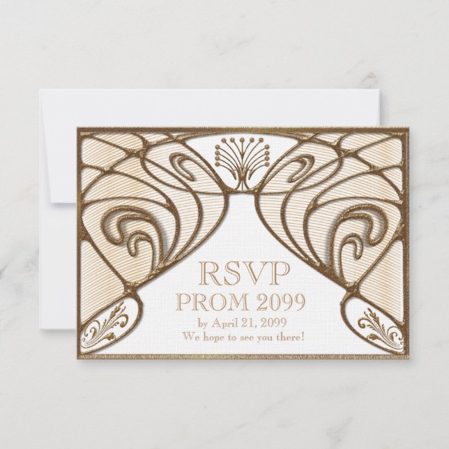PROM RSVP, Great Gatsby, gold on white RSVP Card (Front)