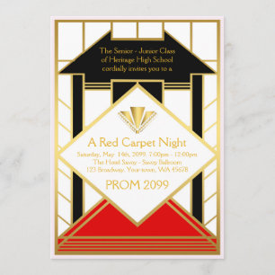 Prom Senior, Gatsby style, Red Carpet Stylised Invitation