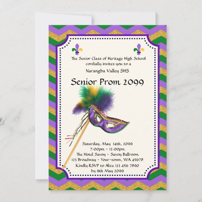 Prom senior junior,invitation masquerade,chevron invitation (Front)