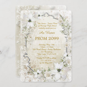 Prom Winter Senior-Junior, white Gold, silver Invitation