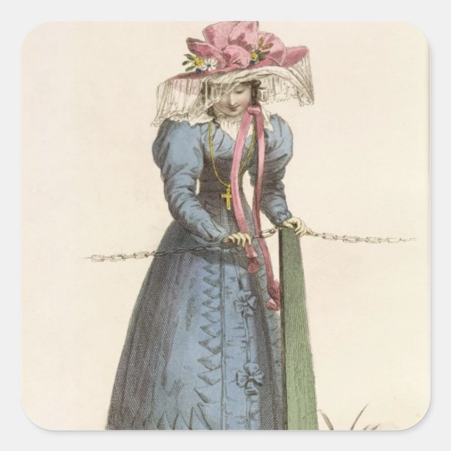 Promenade Dress, fashion plate from Ackermann's Re Square Sticker (Front)