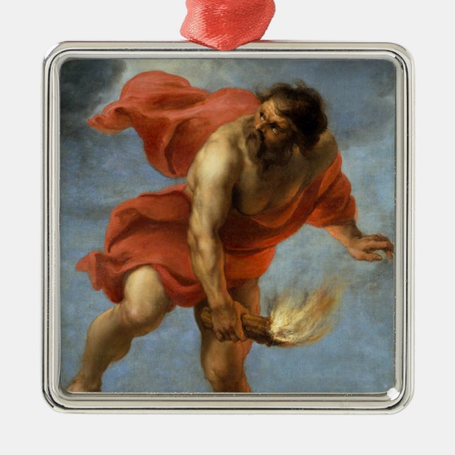 Prometheus Carrying Fire Metal Tree Decoration (Front)