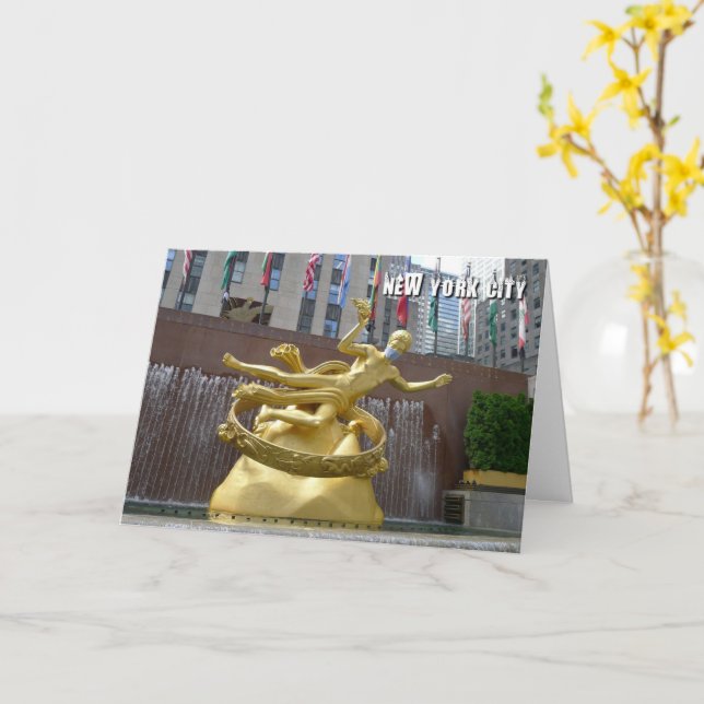 Prometheus Statue & Fountain - NYC card (Yellow Flower)