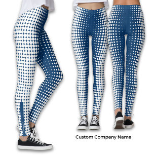 Promo Company Name Blue & White Halftone Pattern Leggings