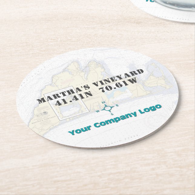 Promo Logo Latitude Longitude Martha's Vineyard Round Paper Coaster (Angled)