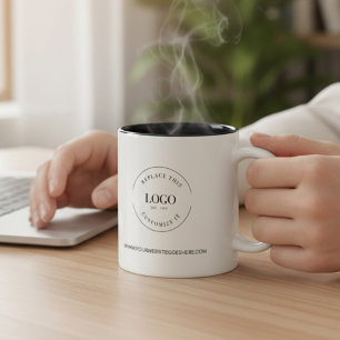 Promo logo website Black white custom business Two-Tone Coffee Mug