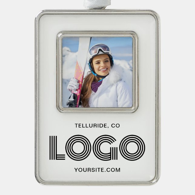 Promo Photo Modern Logo Silver Plated Framed Ornament (Front)