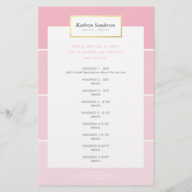 PROMO PRICE SERVICES LIST modern pink paint chip Flyer (Front)