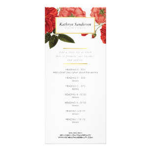 PROMO PRICE SERVICES LIST red rose flower floral Rack Card