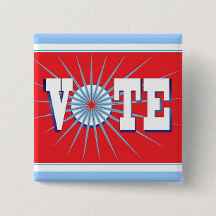 Promote Voting with this Red White & Blue VOTE 15 Cm Square Badge