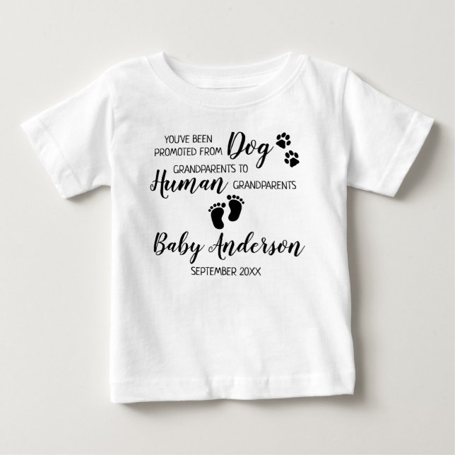 Promoted Dog Grandparents Pregnancy Announcement Baby T-Shirt (Front)