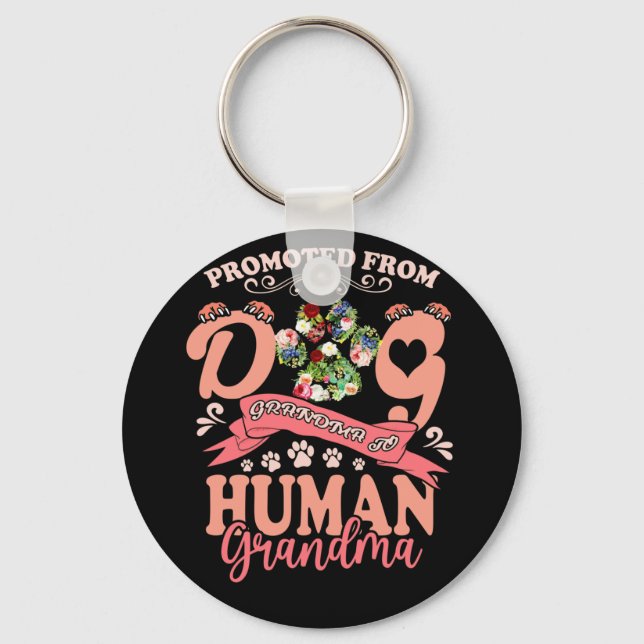 Promoted From Dog Grandma To Human Grandma Paw Key Ring (Front)
