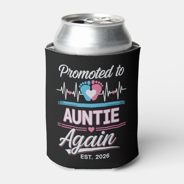 Promoted To Auntie Again Est 2026 Pregnancy Reveal Can Cooler (Can Front)