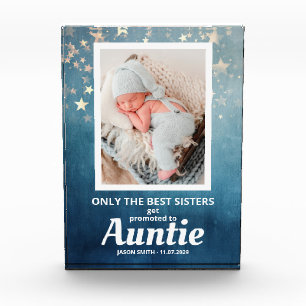 Promoted to Auntie Birth Announcement Baby Photo Block