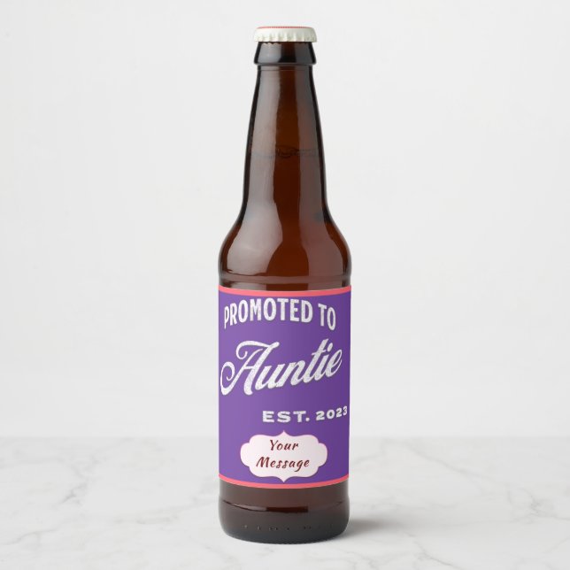 Promoted To Auntie Est. 2023 For New Aunt Beer Bottle Label (Front)