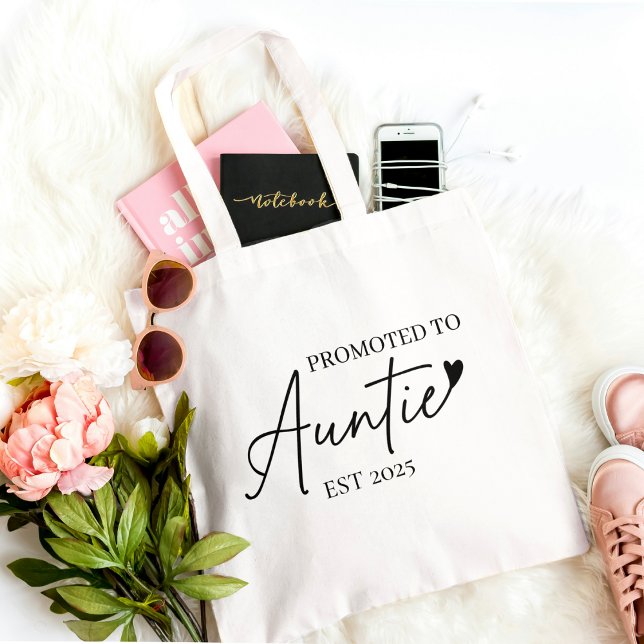Promoted to Auntie EST 2025 | New Aunt Gift Tote Bag (Creator Uploaded)