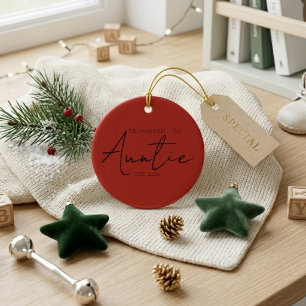 Promoted To Auntie Holiday Keepsake Script Ceramic Tree Decoration