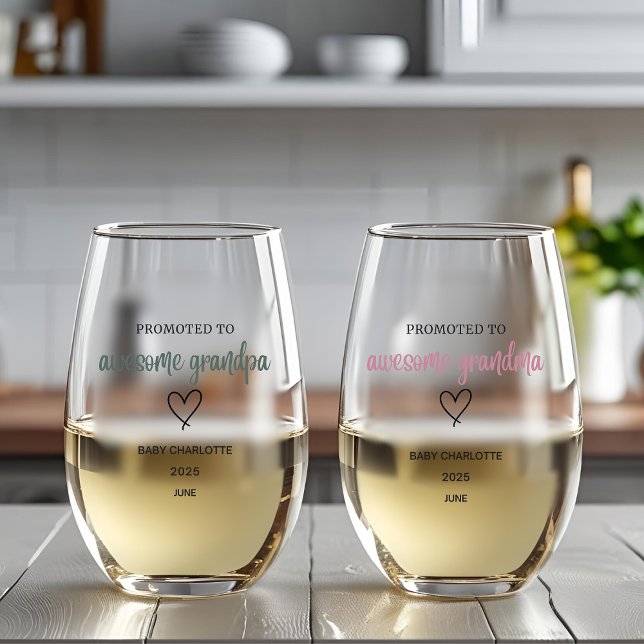 Promoted to Awesome Grandparents Personalised Stemless Wine Glass (Creator Uploaded)