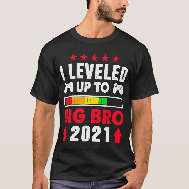 Promoted To Big Brother Est 2021 Levelled Up To Bi T-Shirt (Front)