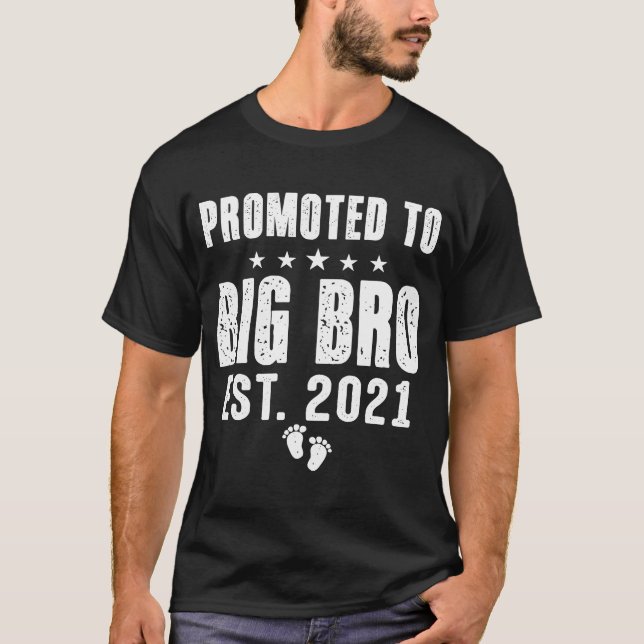 Promoted to Big Brother Est 2021 New Baby Announce T-Shirt (Front)