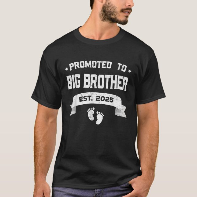 Promoted To Big Brother Est 2025 Retro Matching Fa T-Shirt (Front)