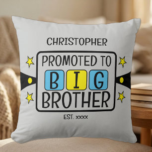 Promoted to big brother name est year blue yellow cushion