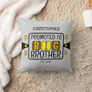 Promoted to big brother name est year brown yellow cushion