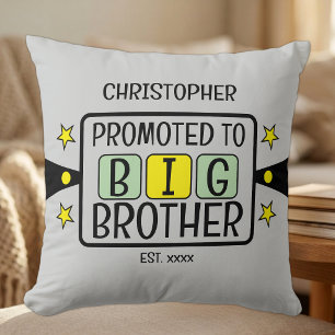 Promoted to big brother name est year green yellow cushion