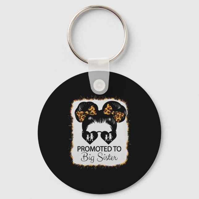 Promoted To Big Sister Leopard Girl Baby Announcem Key Ring (Front)