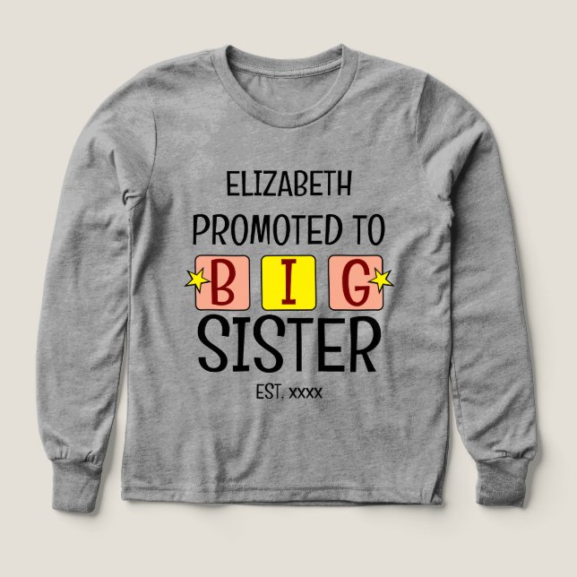Promoted to big sister name est year peach yellow (Design Front)