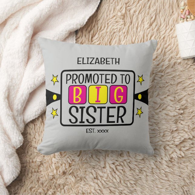Promoted to big sister name est year pink yellow cushion (Blanket)