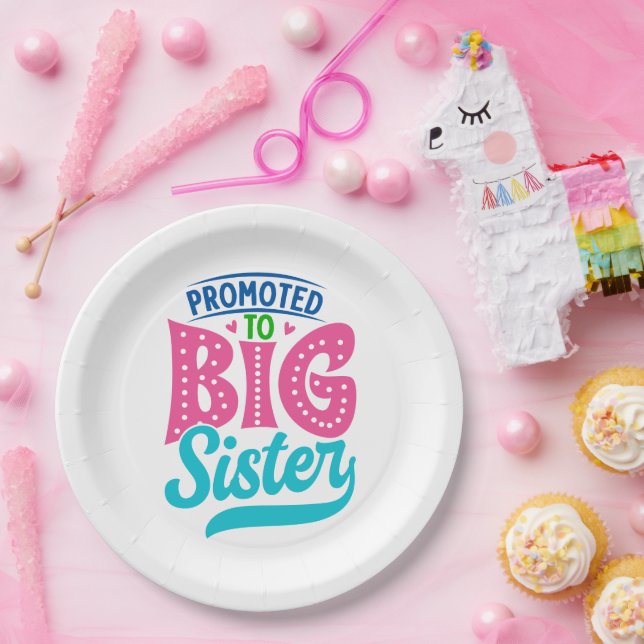Promoted To Big Sister, New Baby Big Sister Reveal Paper Plate (Party)