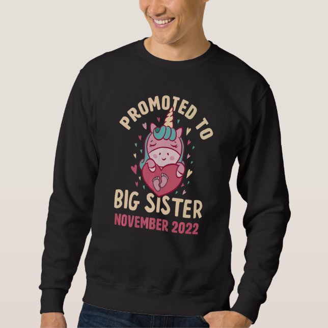 Promoted to Big Sister November 2022 Unicorn Heart Sweatshirt (Front)