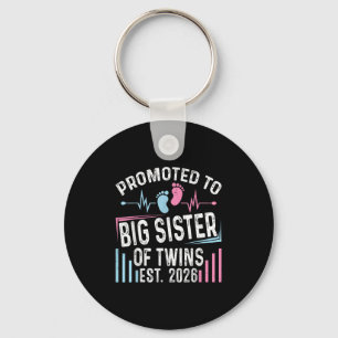 Promoted To Big Sister Of Twins Est 2026 Baby Show Key Ring