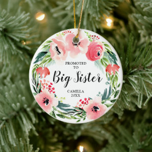 Promoted To Big Sister Personalized Floral Wreath Ceramic Tree Decoration