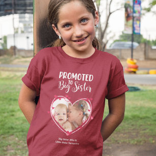 Promoted to Big Sister Sibling Heart Photo & Names T-Shirt