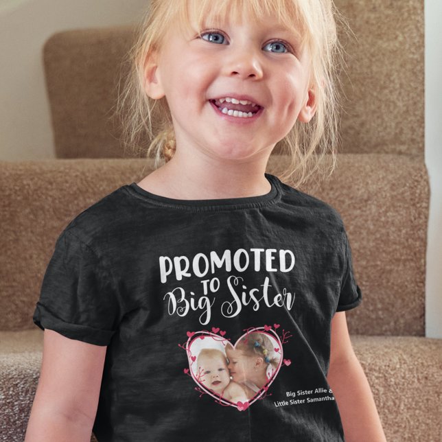 Promoted to Big Sister Sibling Heart Photo & Names Toddler T-Shirt (Creator Uploaded)