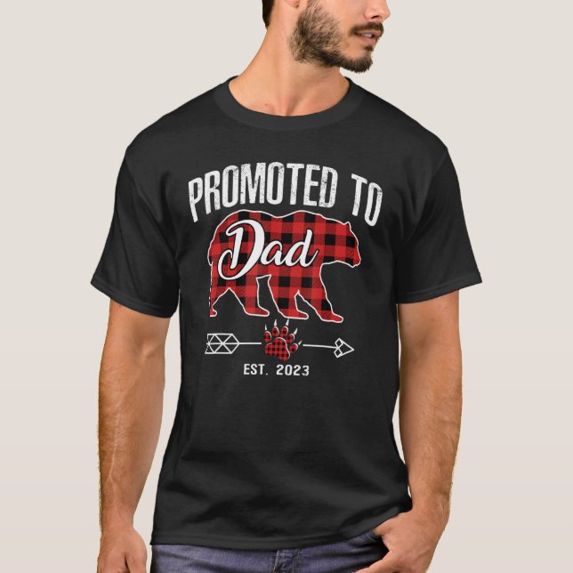 Promoted To Dad 2023  Bear Pajama Red Plaid Buffal T-Shirt (Front)