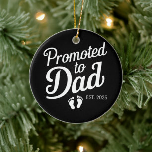 Promoted To Dad EST 2025 Funny Soon To Be Dad Ceramic Tree Decoration