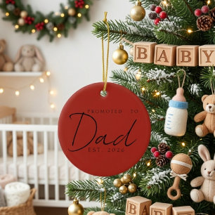 Promoted To Dad Holiday Keepsake Script Design Ceramic Tree Decoration