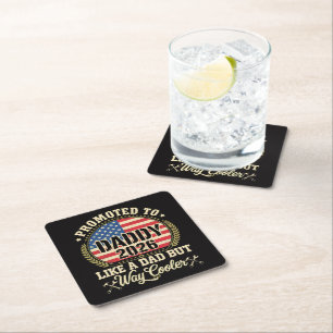 Promoted to Daddy 2026 Funny American Flag Square Paper Coaster