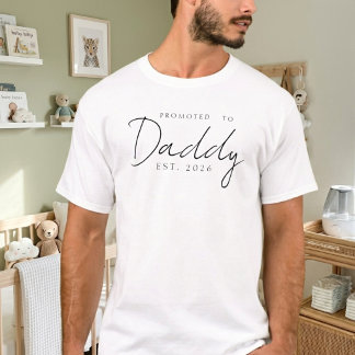 Promoted To Daddy Classic EST Year Script Design T-Shirt