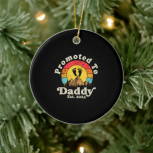 Promoted To Daddy Est 2024 Vintage First Time Dad Ceramic Tree Decoration