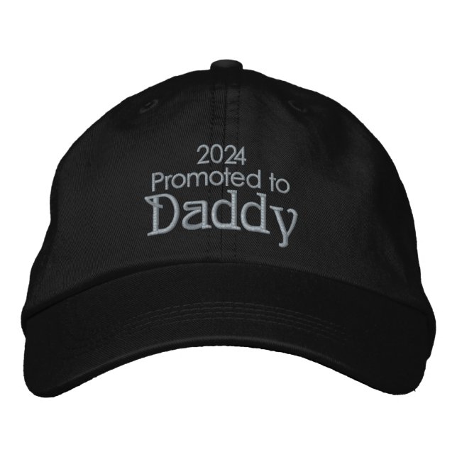 Promoted to Daddy Year (Father's Day) Grey Text Embroidered Hat (Front)