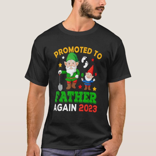 Promoted To Father Again 2023 Two Funny Gnomes Pre T-Shirt (Front)